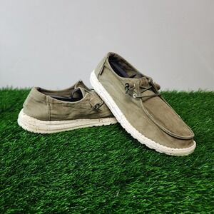 Hey Dude Wendy Loafers Women's Size 8 Olive Green \ Sage Canvas Slip On Shoes